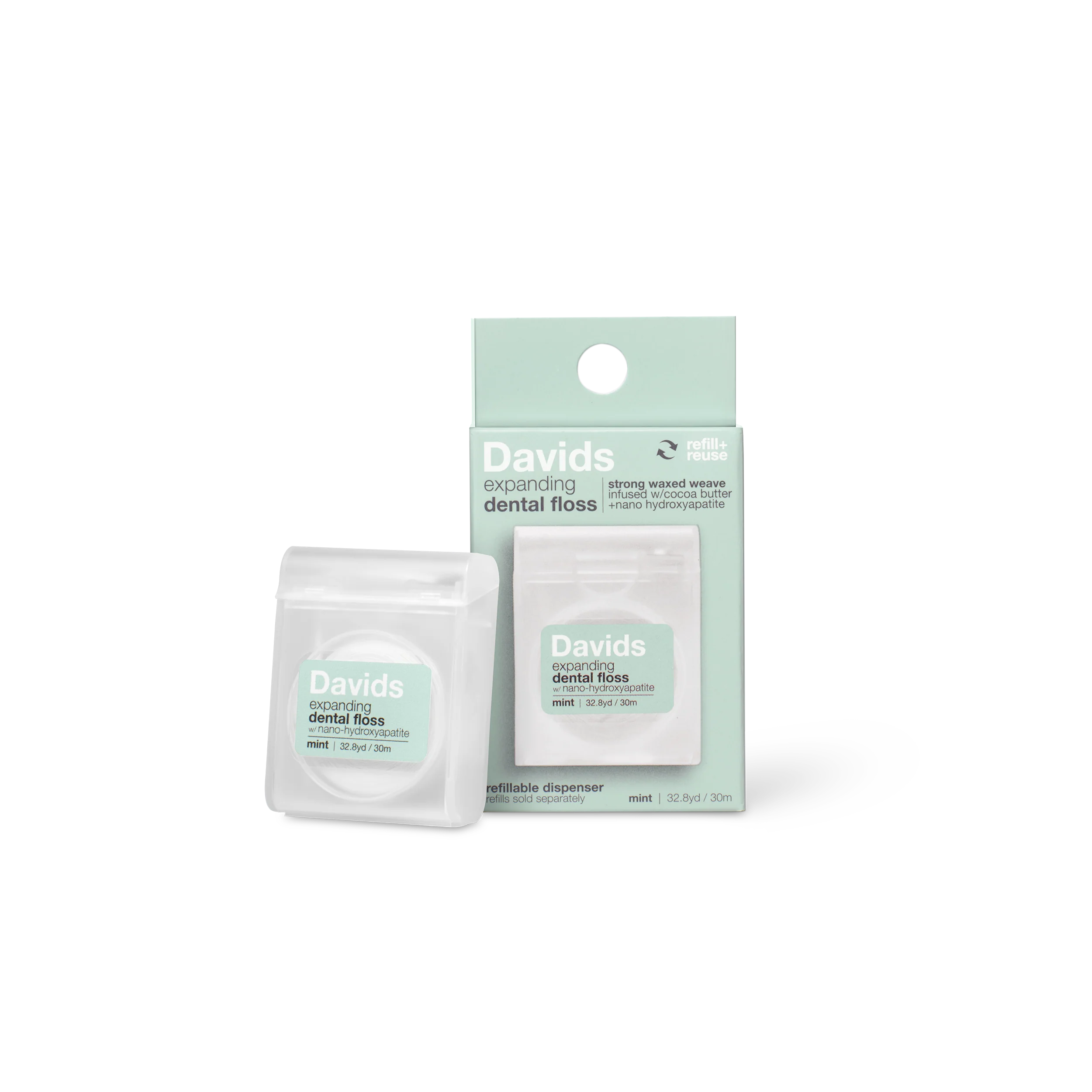 Davids Hydroxi™ expanding dental floss / refillable dispenser / mint /  30m