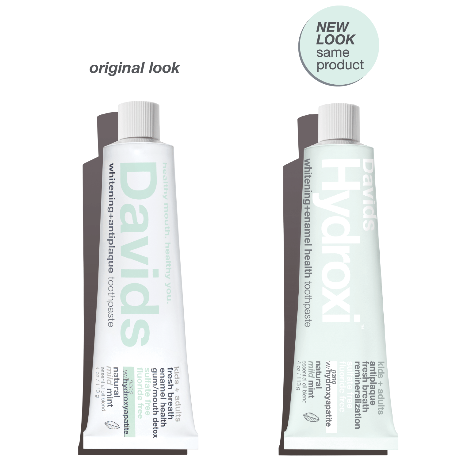Davids Hydroxi™ whitening + enamel health. nano-hydroxyapatite toothpaste. kids+ adults / mild mint