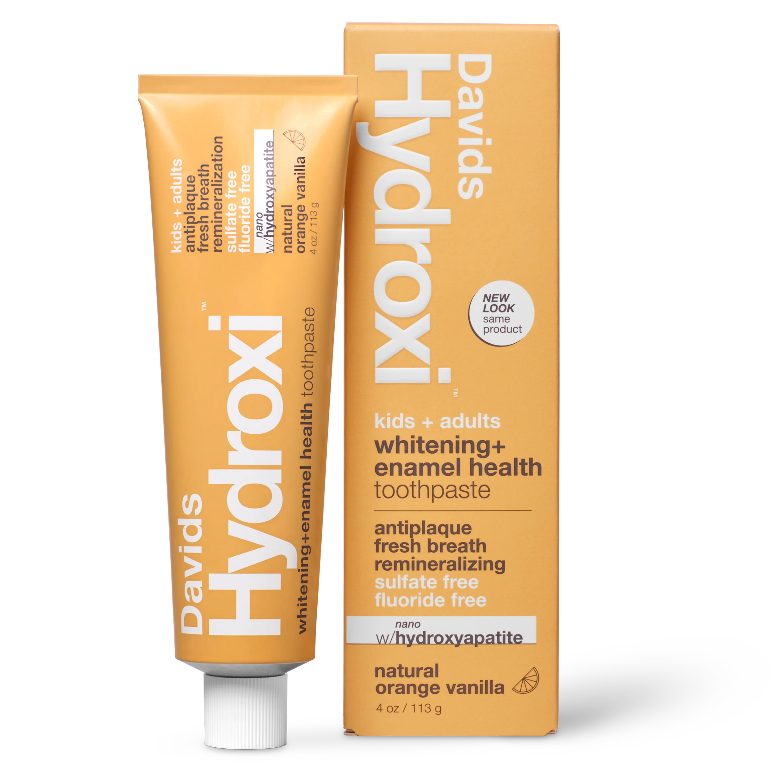 Davids Hydroxi whitening + enamel health. nano-hydroxyapatite toothpaste. kids + adults / orange vanilla