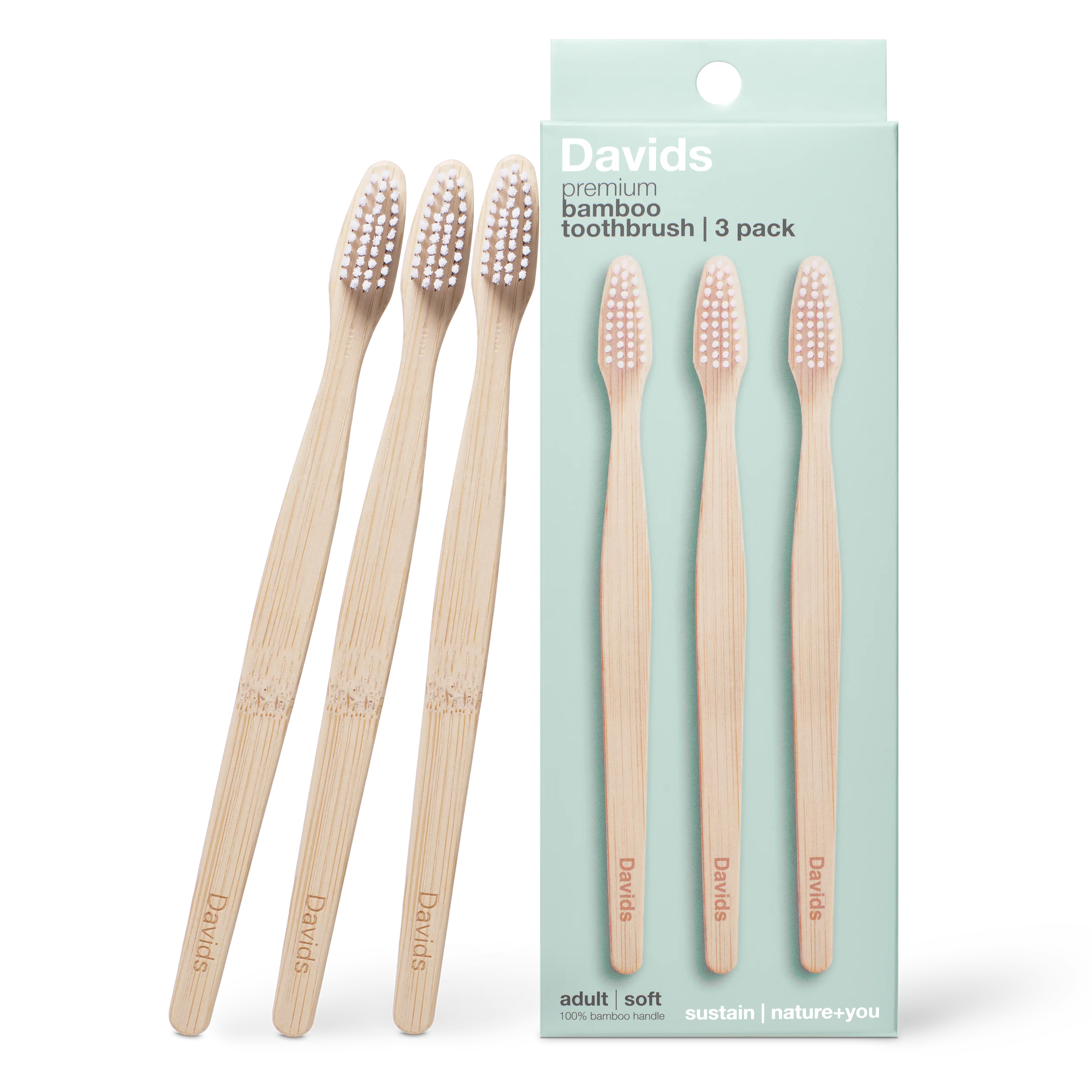Davids premium bamboo toothbrush / adult soft / 3 pack