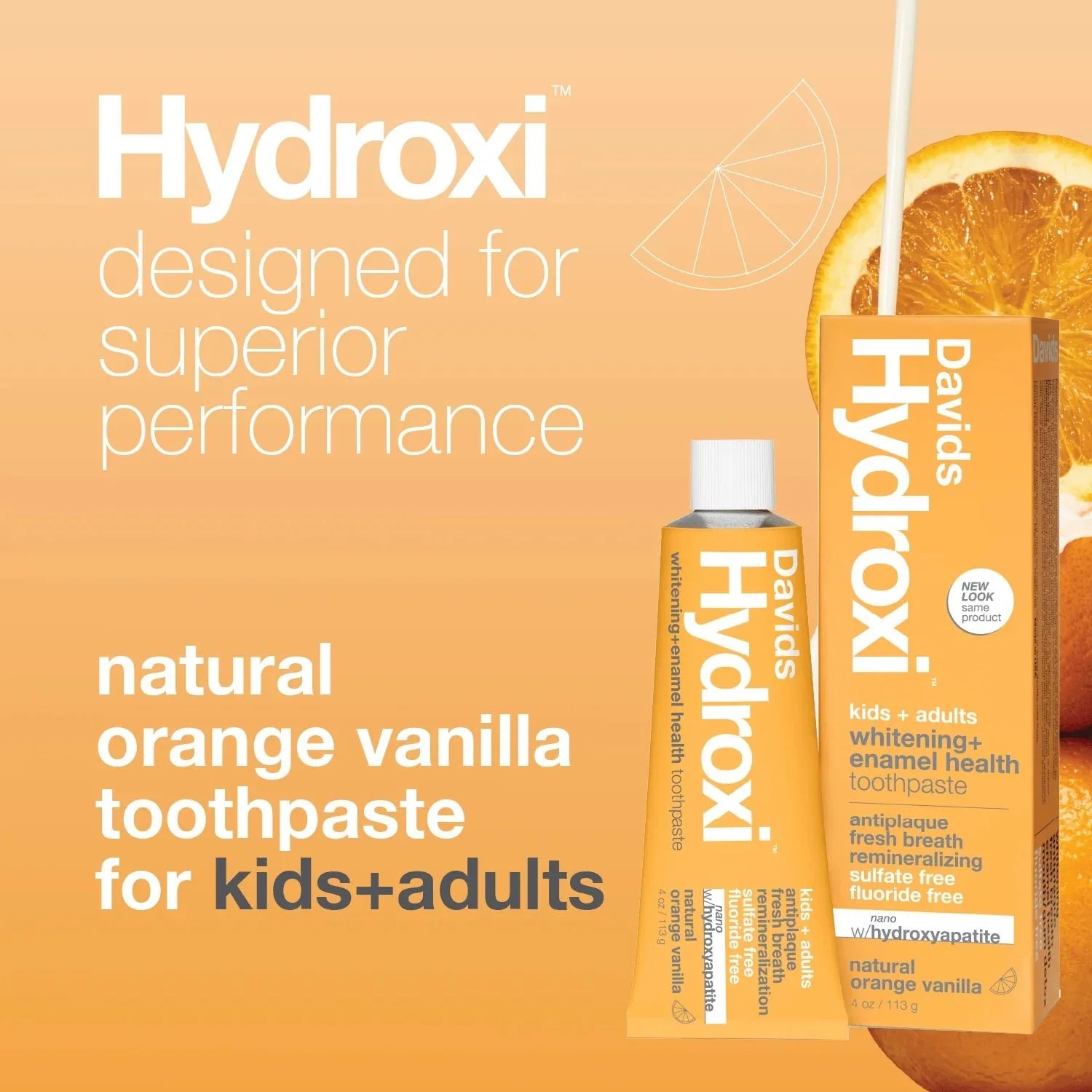 Davids Hydroxi whitening + enamel health. nano-hydroxyapatite toothpaste. kids + adults / orange vanilla